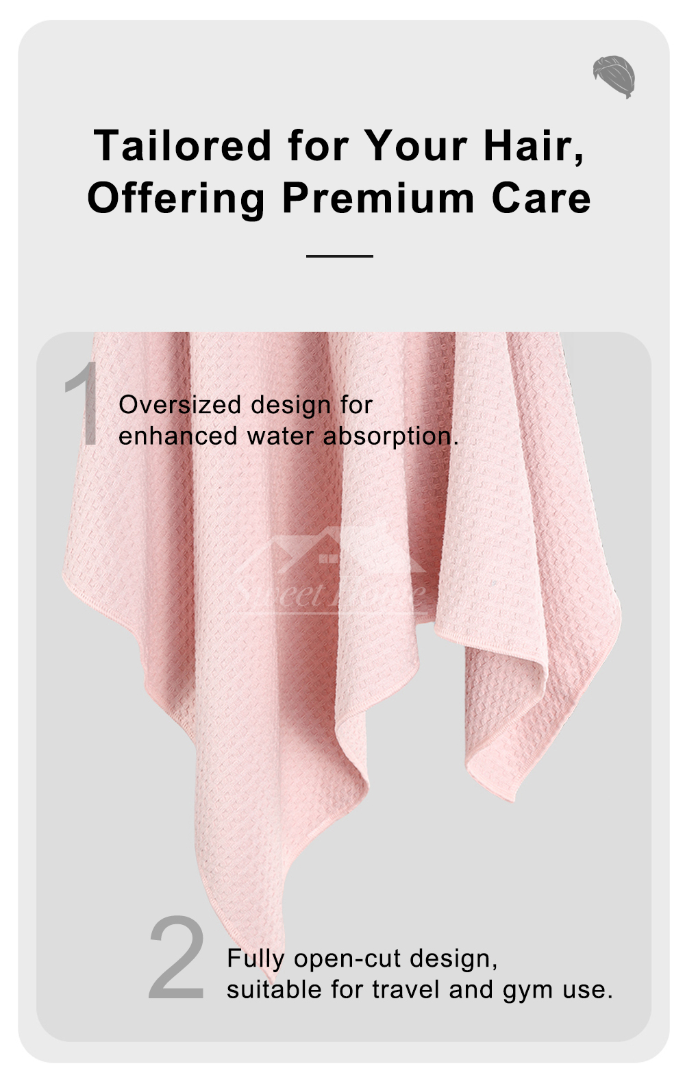 Antibacterial Waffle Wide-tail Hair Drying Cap-8